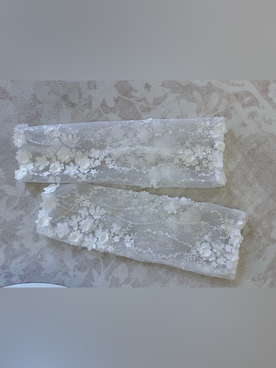 Dresses & Skirts - Sheer White Floral Appliqué Lace Sparkle Detachable Bridal Sleeves XL